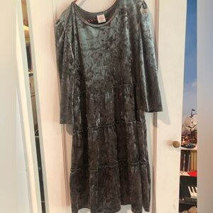 Gray Velvet Long Sleeve Dress